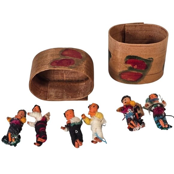 Vintage Guatemalan Worry Dolls Set Handcrafted Folk Art & Painted Box Miniature - Picture 1 of 14